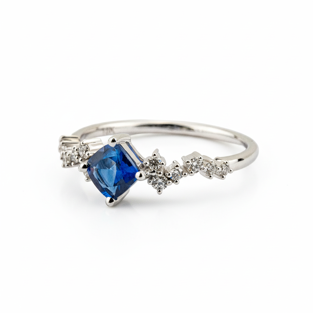 Simple Princess Square Lab Sapphire White Gold Wedding Ring Sapphire Engagement Ring-2
