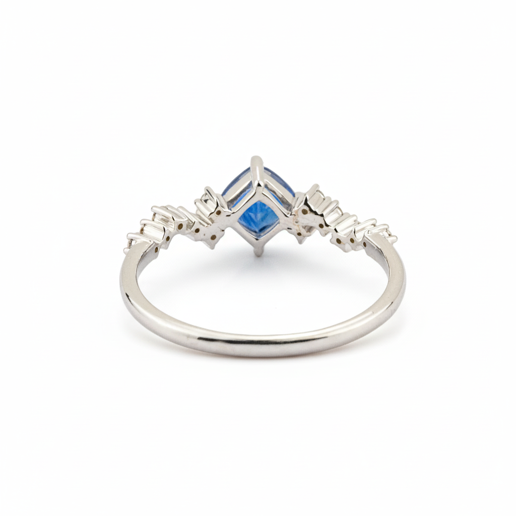 Simple Princess Square Lab Sapphire White Gold Wedding Ring Sapphire Engagement Ring