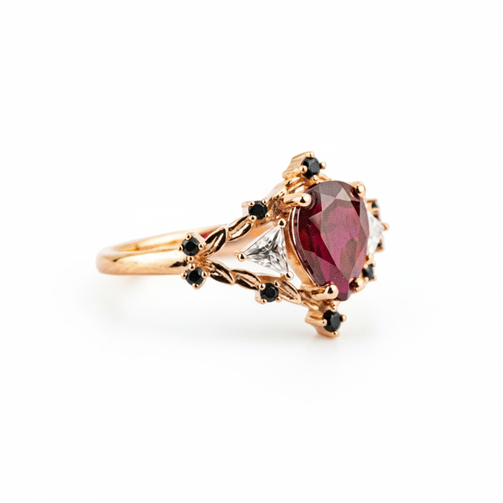 Lifestyle view of Pear Garnet Ring in Rose Gold