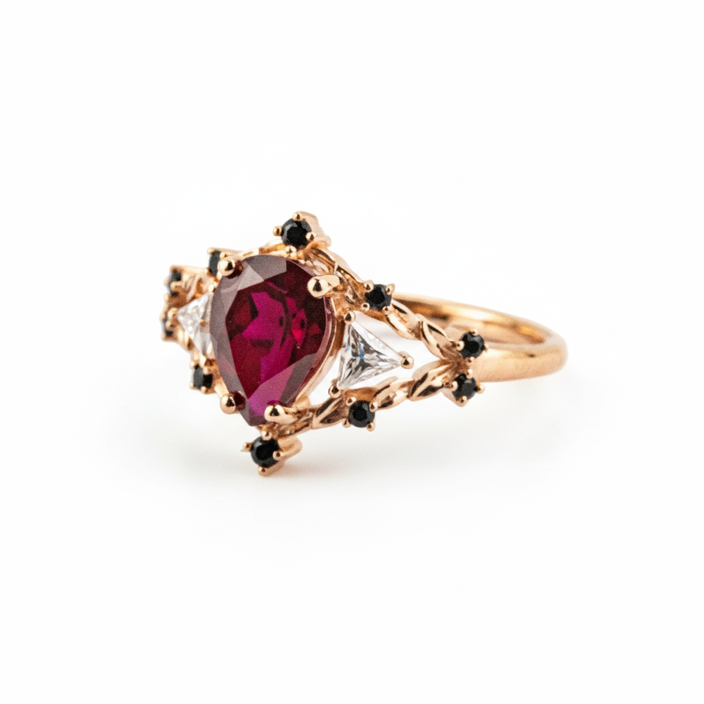 Lifestyle view of Pear Garnet Ring in Rose Gold