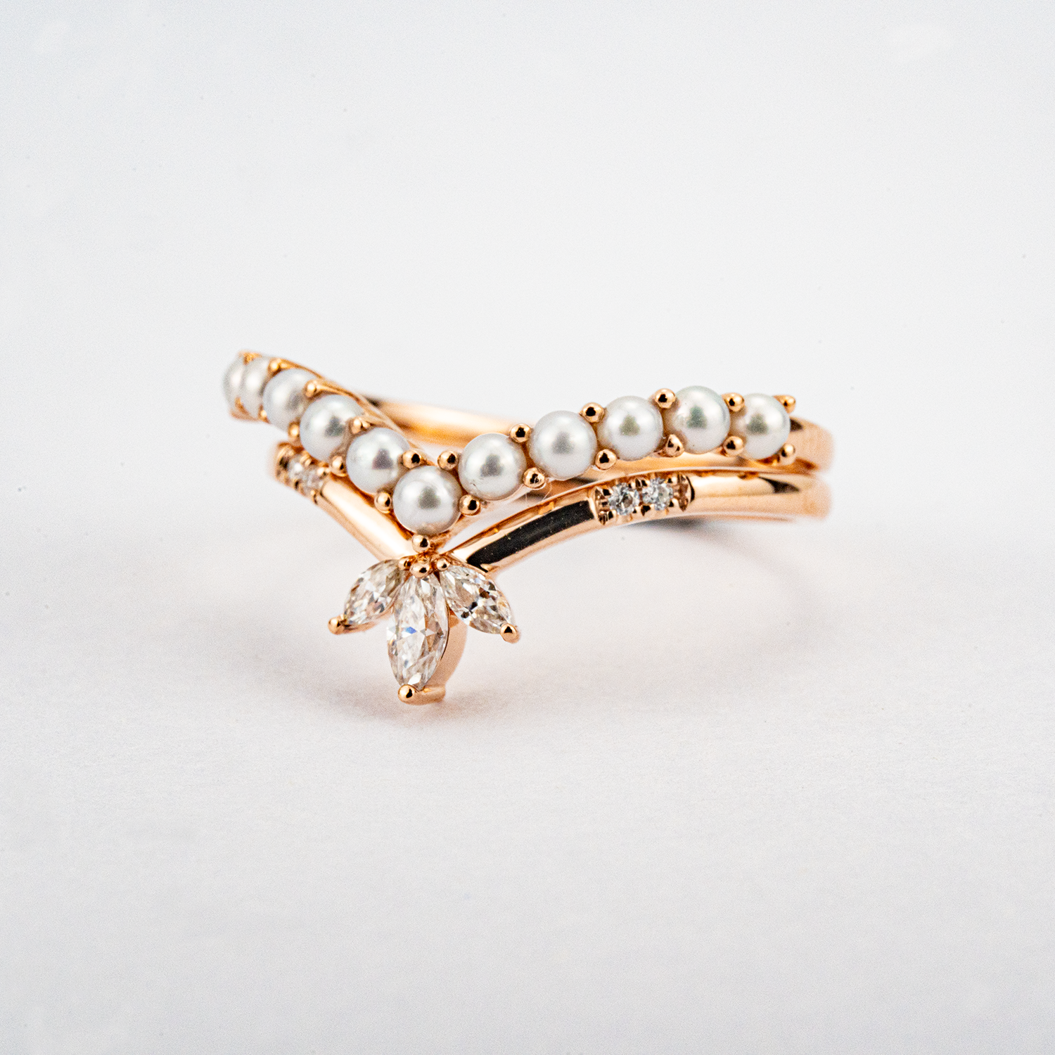 Unique Pearl Ring with Moissanite Rose Gold Engagement Ring Set Pearl Engagement Ring Set