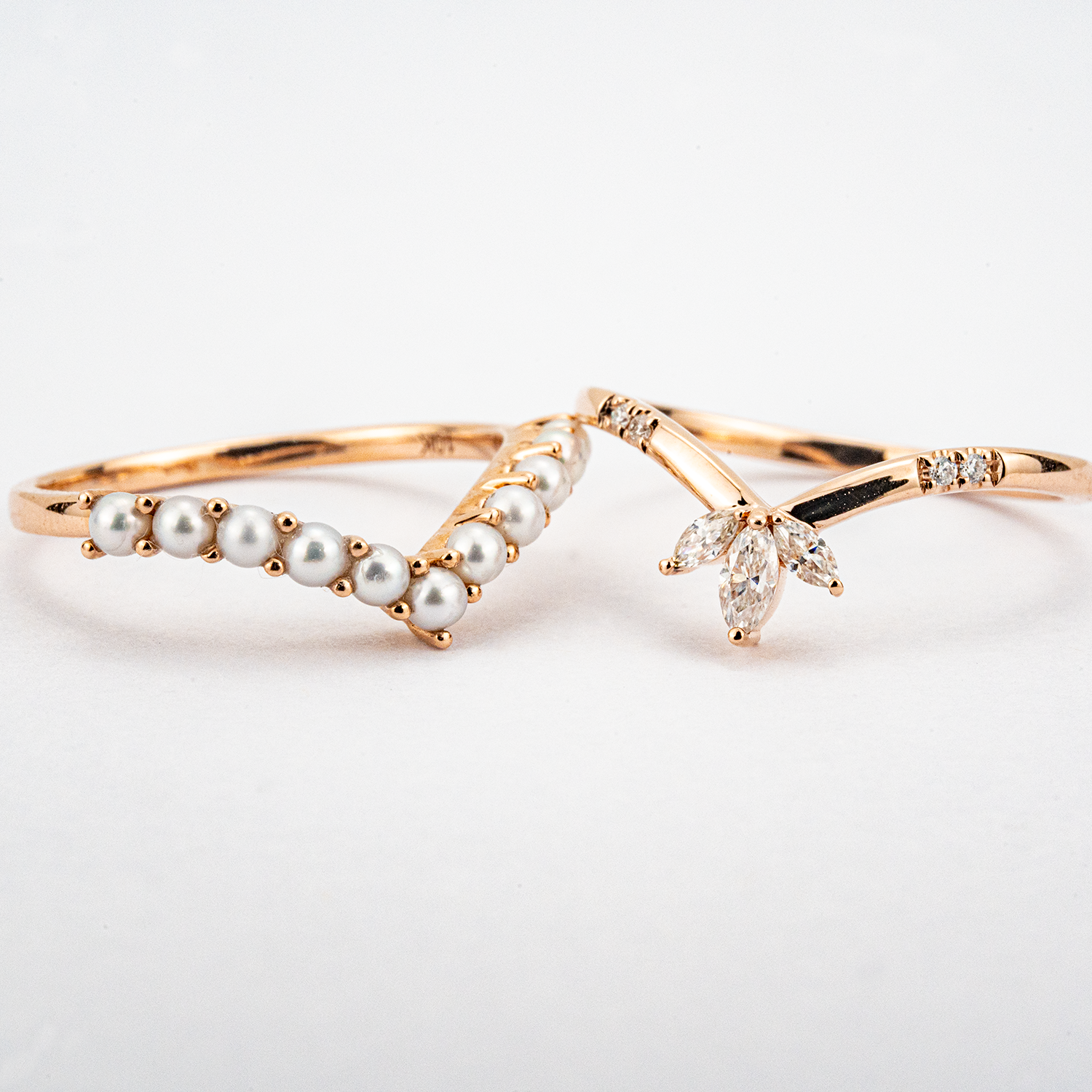 Unique Pearl Ring with Moissanite Rose Gold Engagement Ring Set Pearl Engagement Ring Set