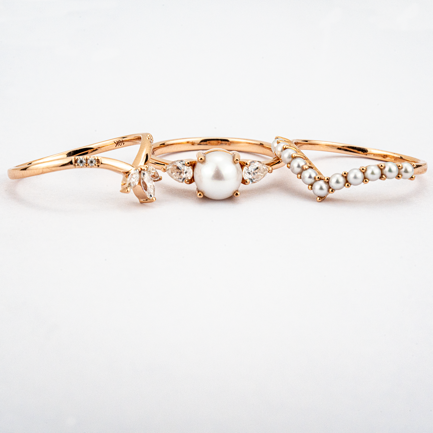 Unique Pearl Ring with Moissanite Rose Gold Engagement Ring Set Pearl Engagement Ring Set