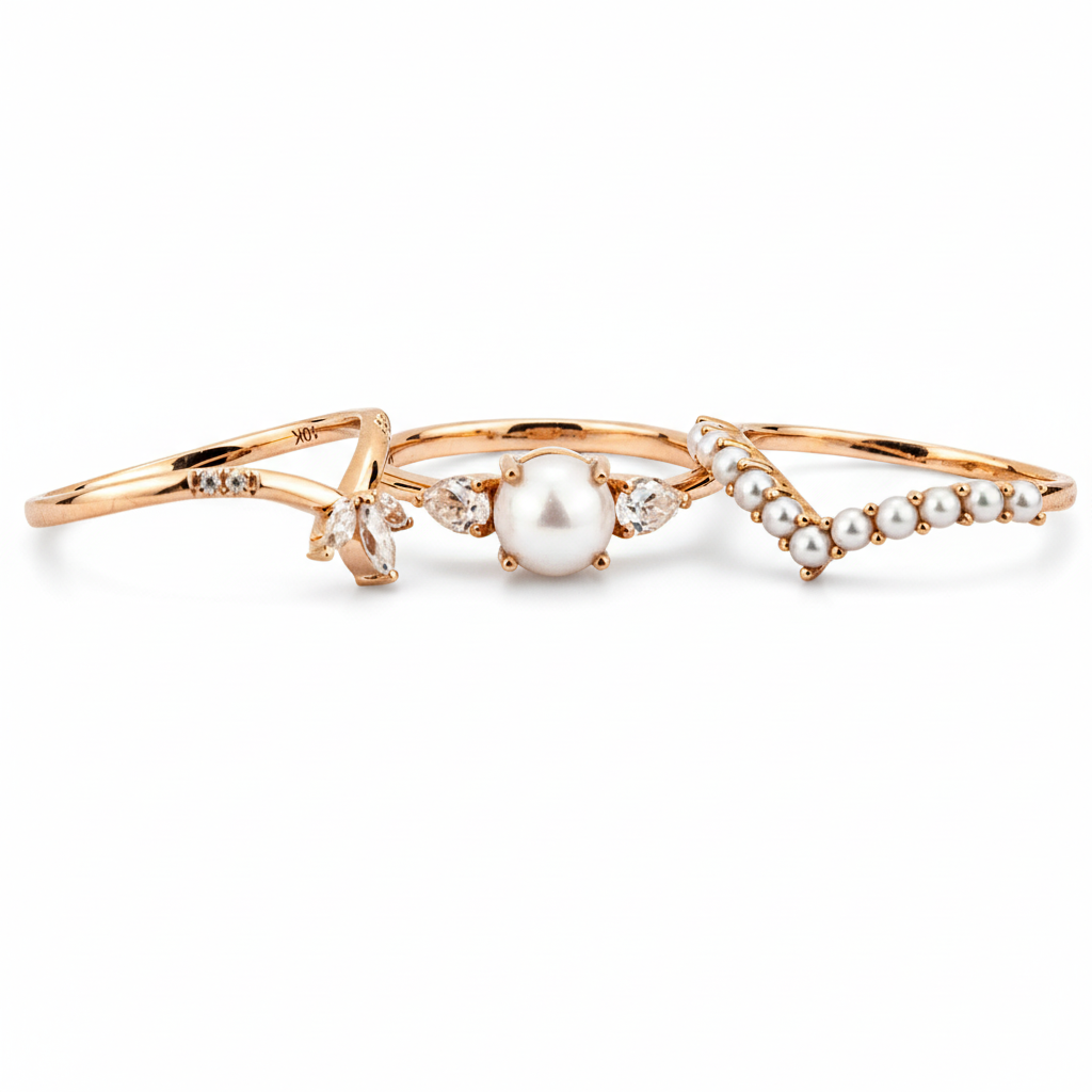Product view of Pear Pearl Ring Set in Rose Gold