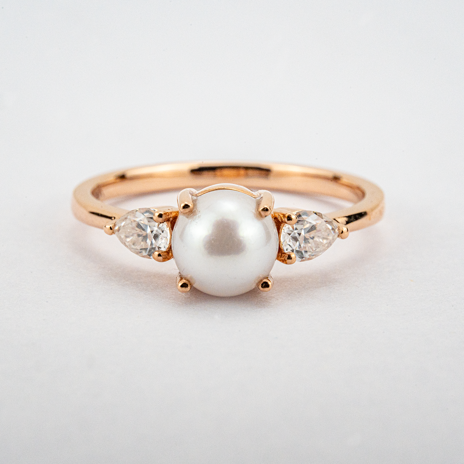 Unique Pearl Ring with Moissanite Rose Gold Engagement Ring Set Pearl Engagement Ring Set