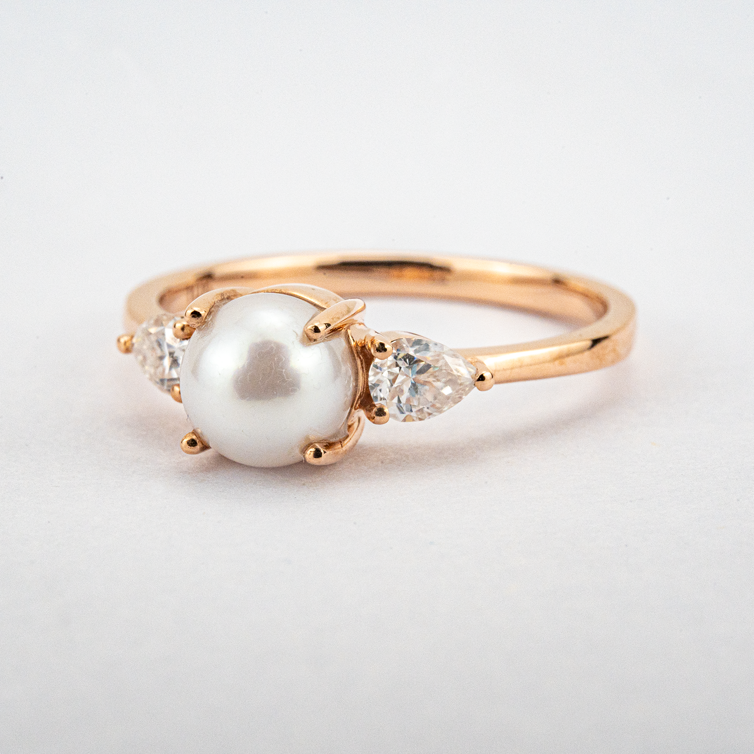 Unique Pearl Ring with Moissanite Rose Gold Engagement Ring Set Pearl Engagement Ring Set
