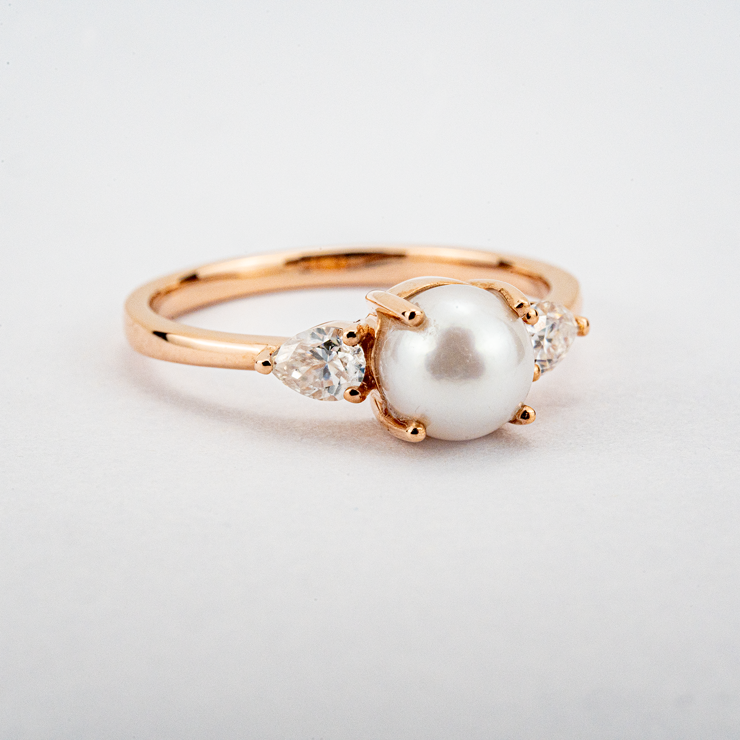 Unique Pearl Ring with Moissanite Rose Gold Engagement Ring Set Pearl Engagement Ring Set