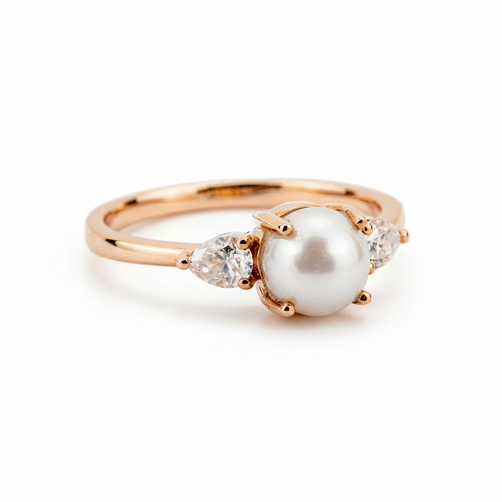 Product view of Pear Pearl Engagement Ring in Rose Gold