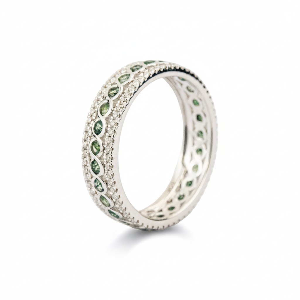 Product view of Moss Agate Wedding Band in White Gold