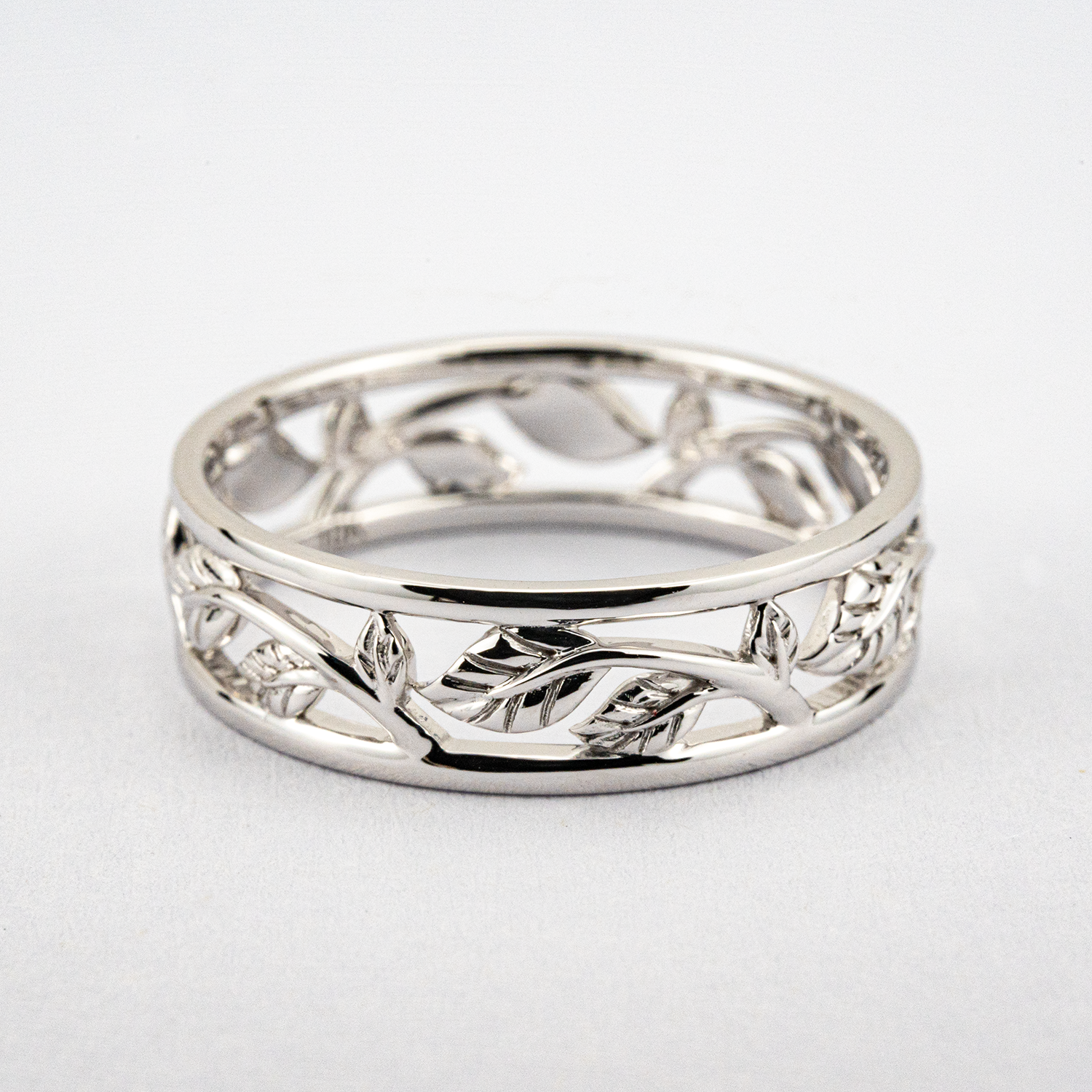 White Gold Nature-inspired Leaf Engagement Band Floarl Band