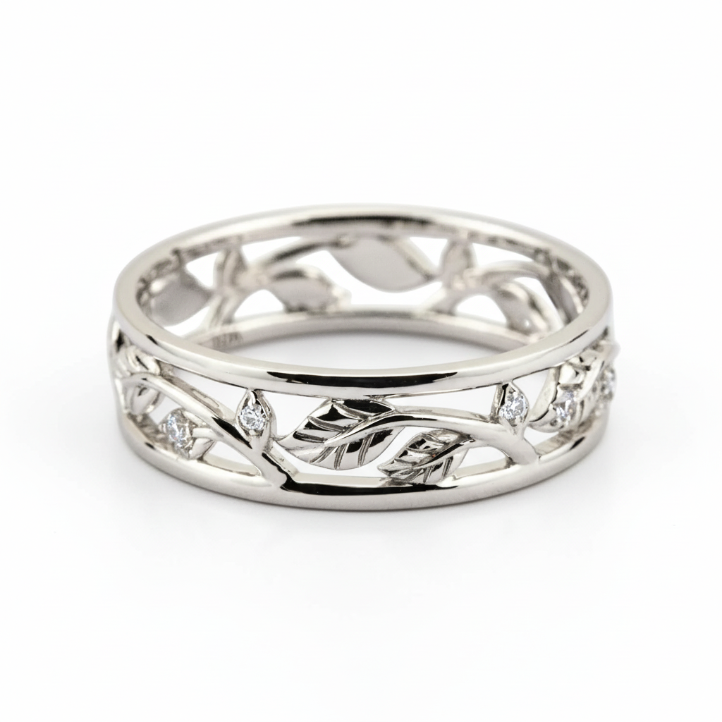 Product view of Nature-Inspired Wedding Band in White Gold