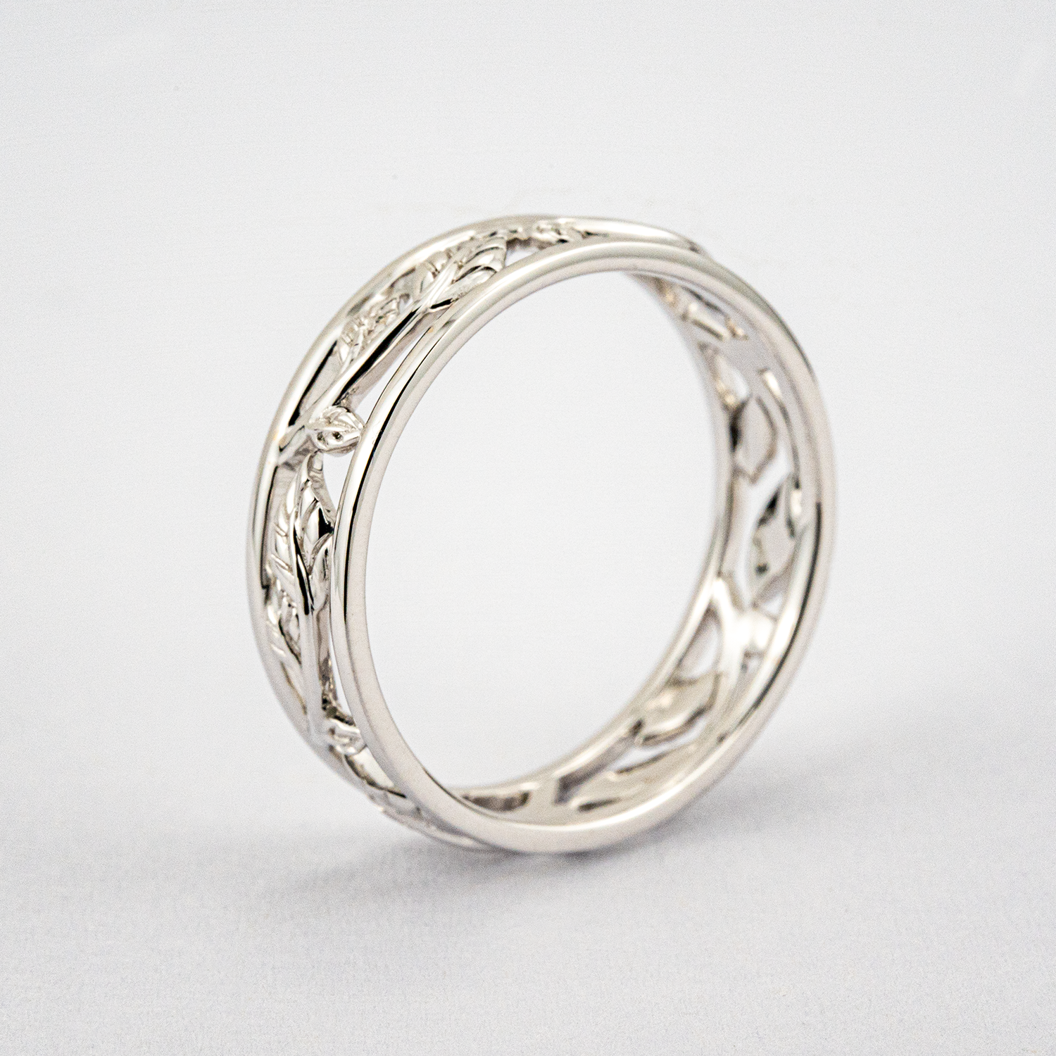 White Gold Nature-inspired Leaf Engagement Band Floarl Band