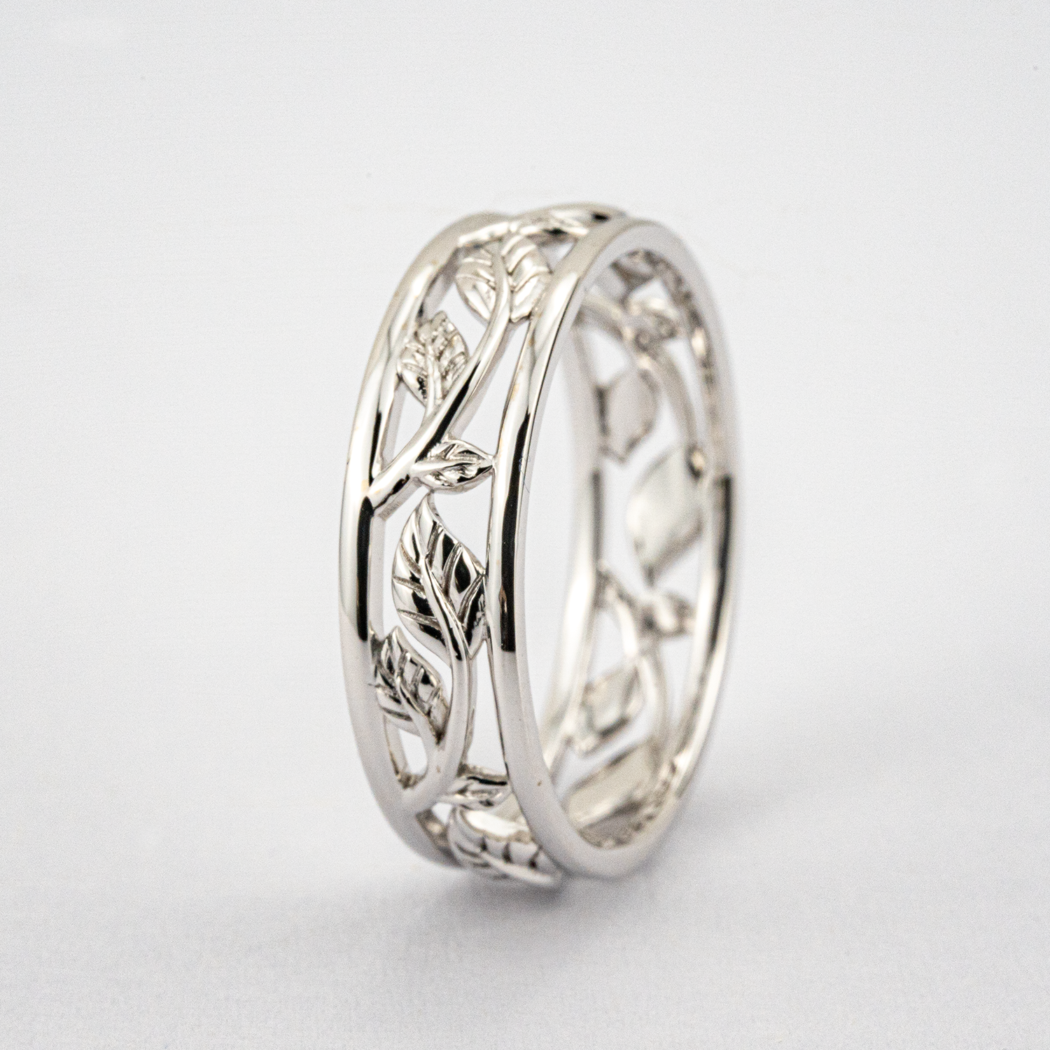White Gold Nature-inspired Leaf Engagement Band Floarl Band