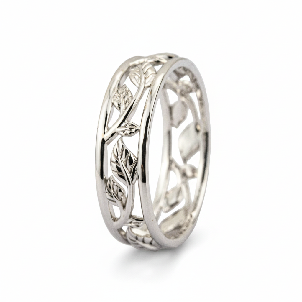 Product view of Nature-Inspired Wedding Band in White Gold