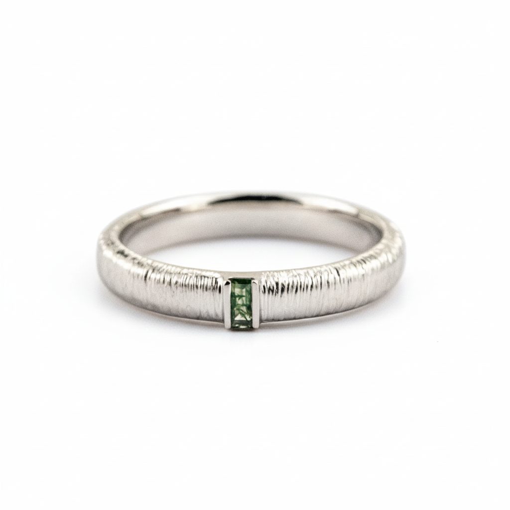 Product view of Moss Agate Couple Ring Set in White Gold