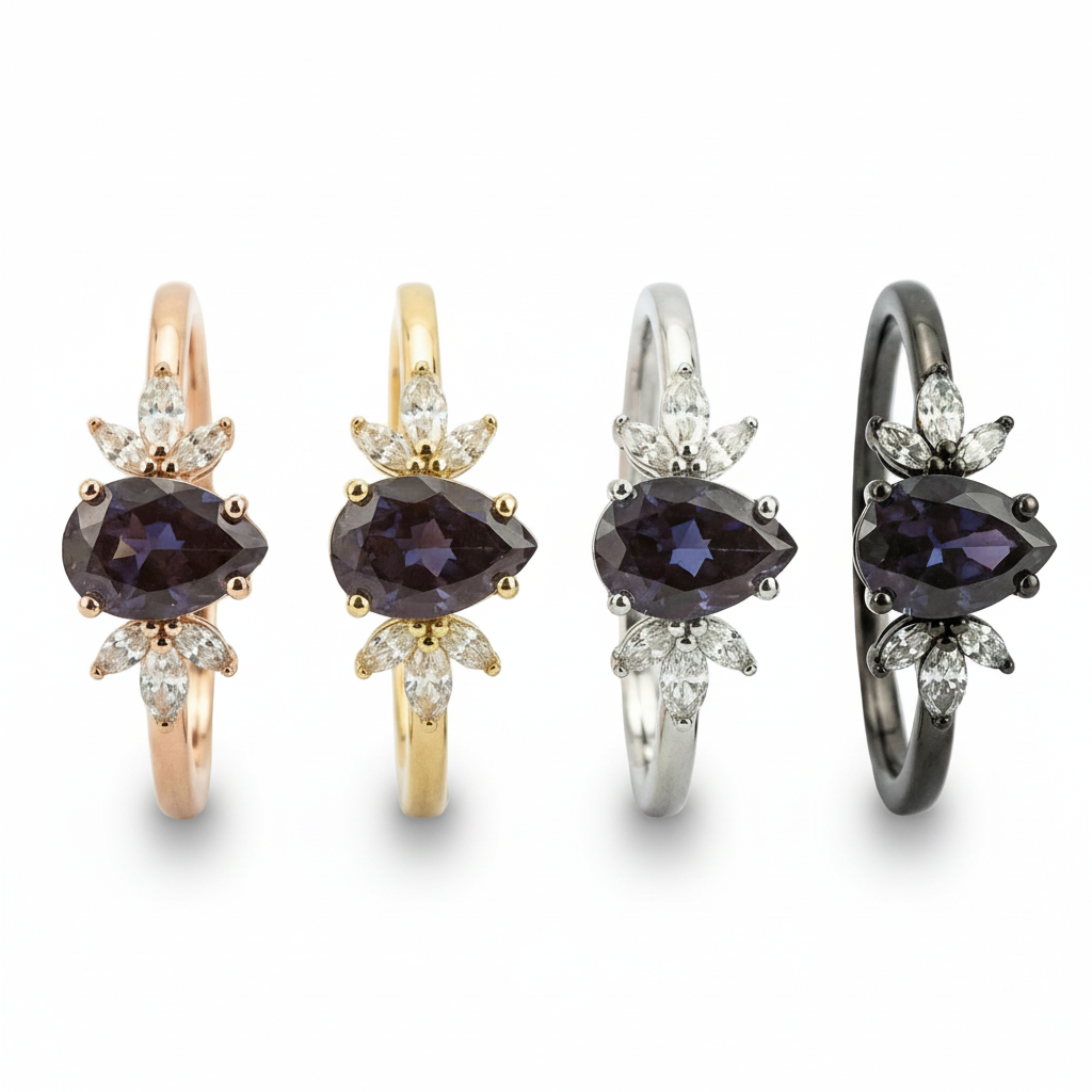 Lifestyle view of Pear Alexandrite Engagement Ring in Gold