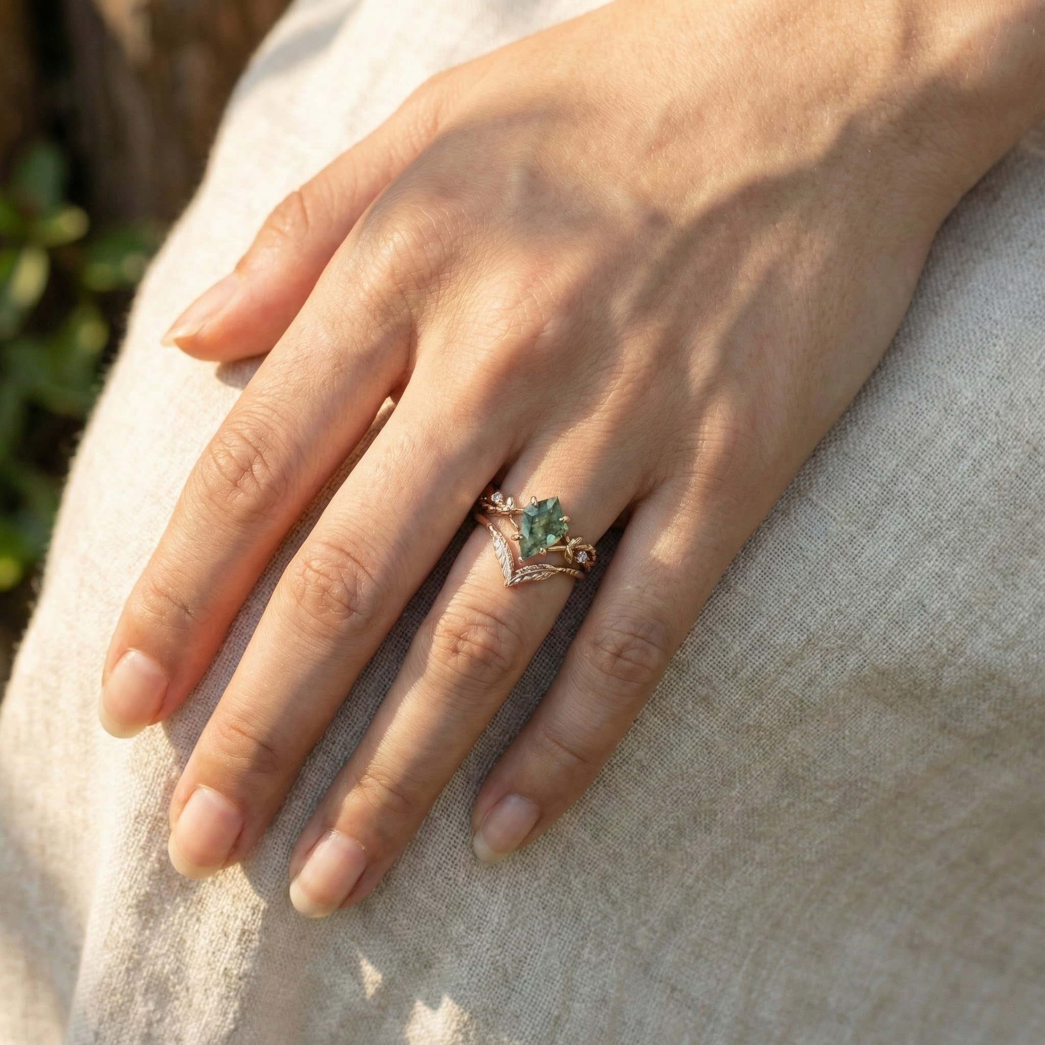 Leaf Wedding Ring For Her Floral Ring Matching Ring For Couple Agate Ring Enagegement