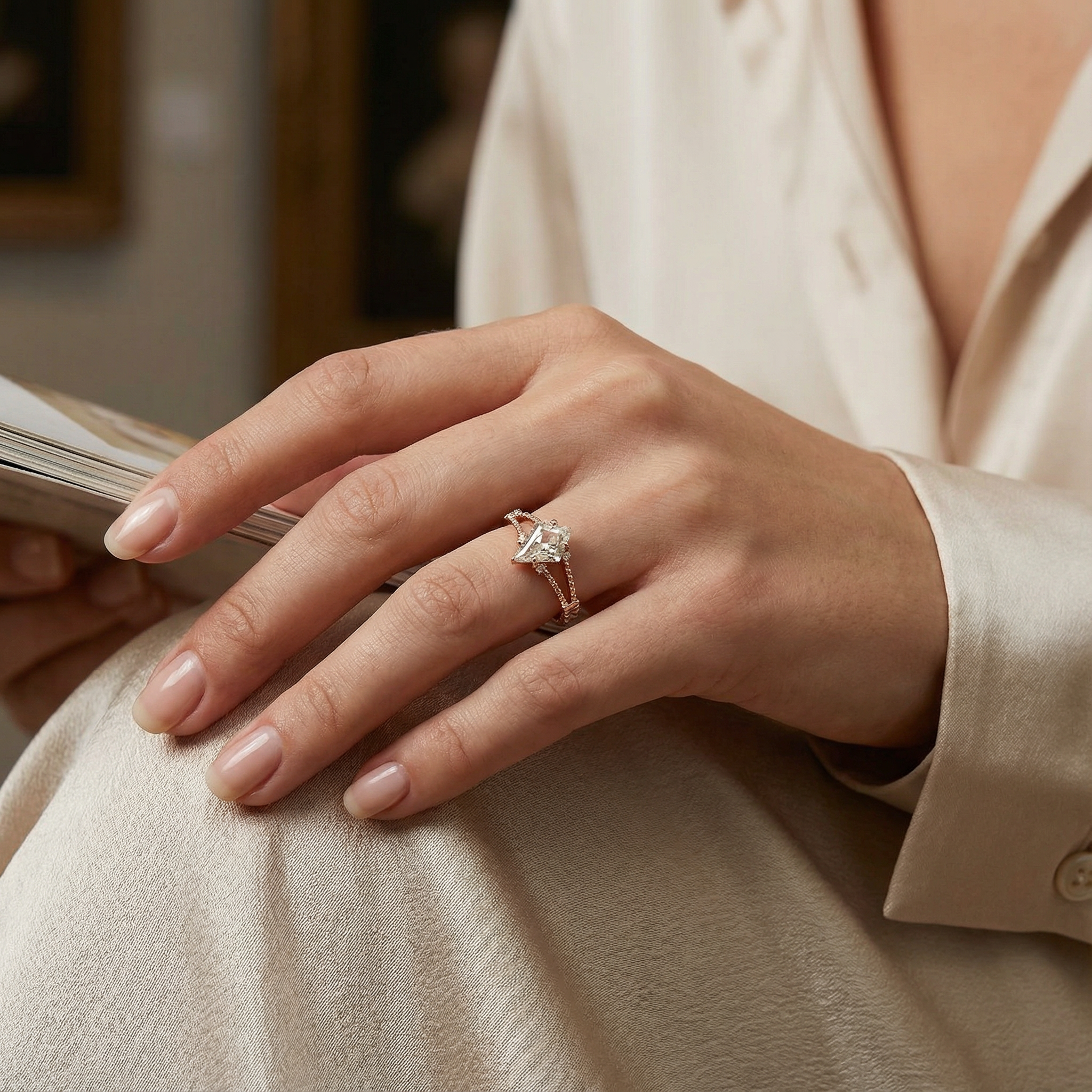 1 Carat Kite Moissanite Engagement Ring Unique Ring Handmade Jewelry Rings