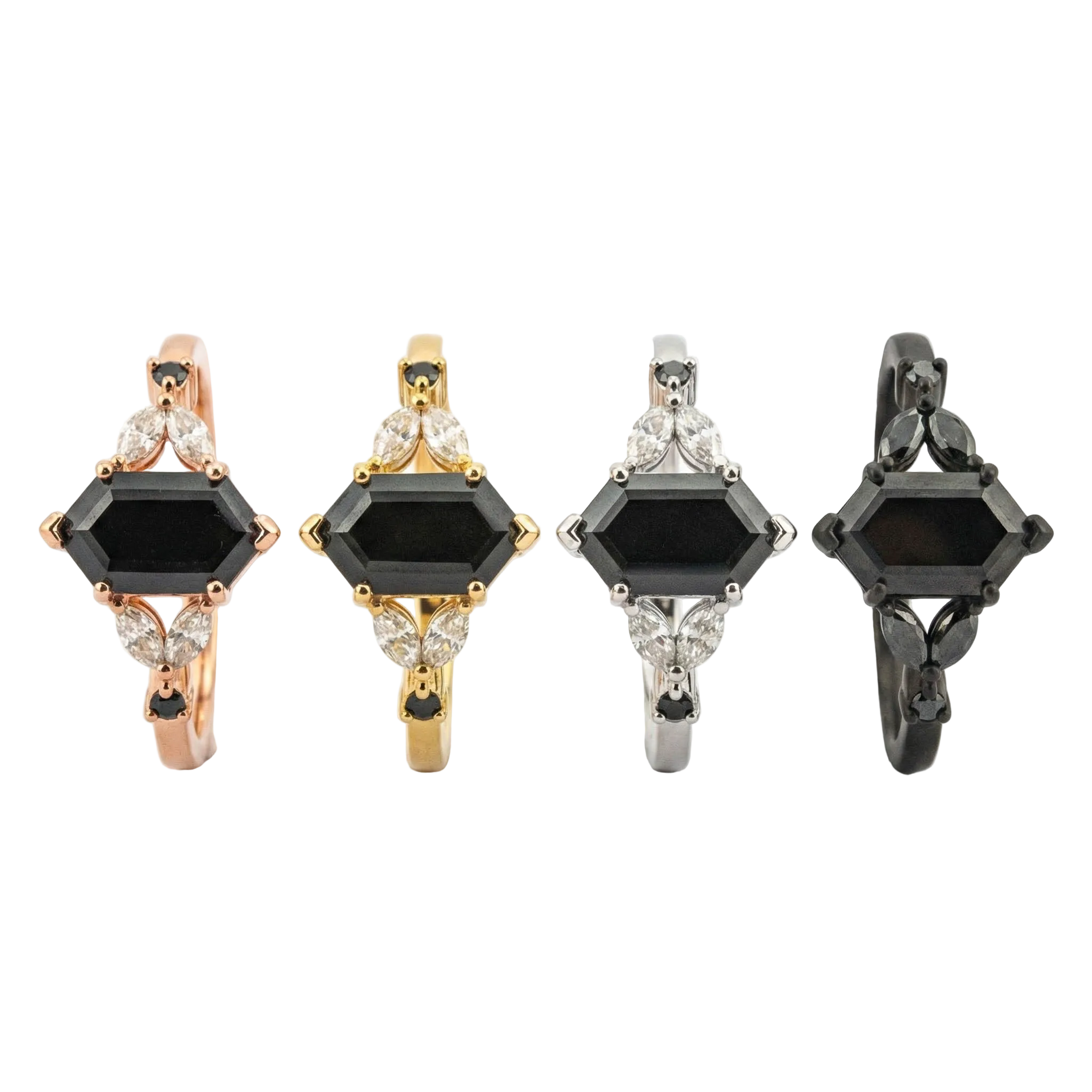 Lifestyle view of Long Hexagon Black Onyx Engagement Ring in Gold