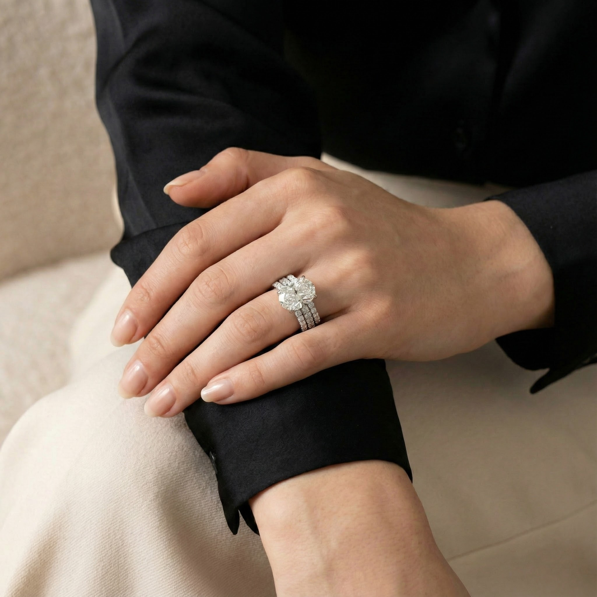 2 Carat Classic Emerald Cut Moissanite White Gold Engagement Ring Set