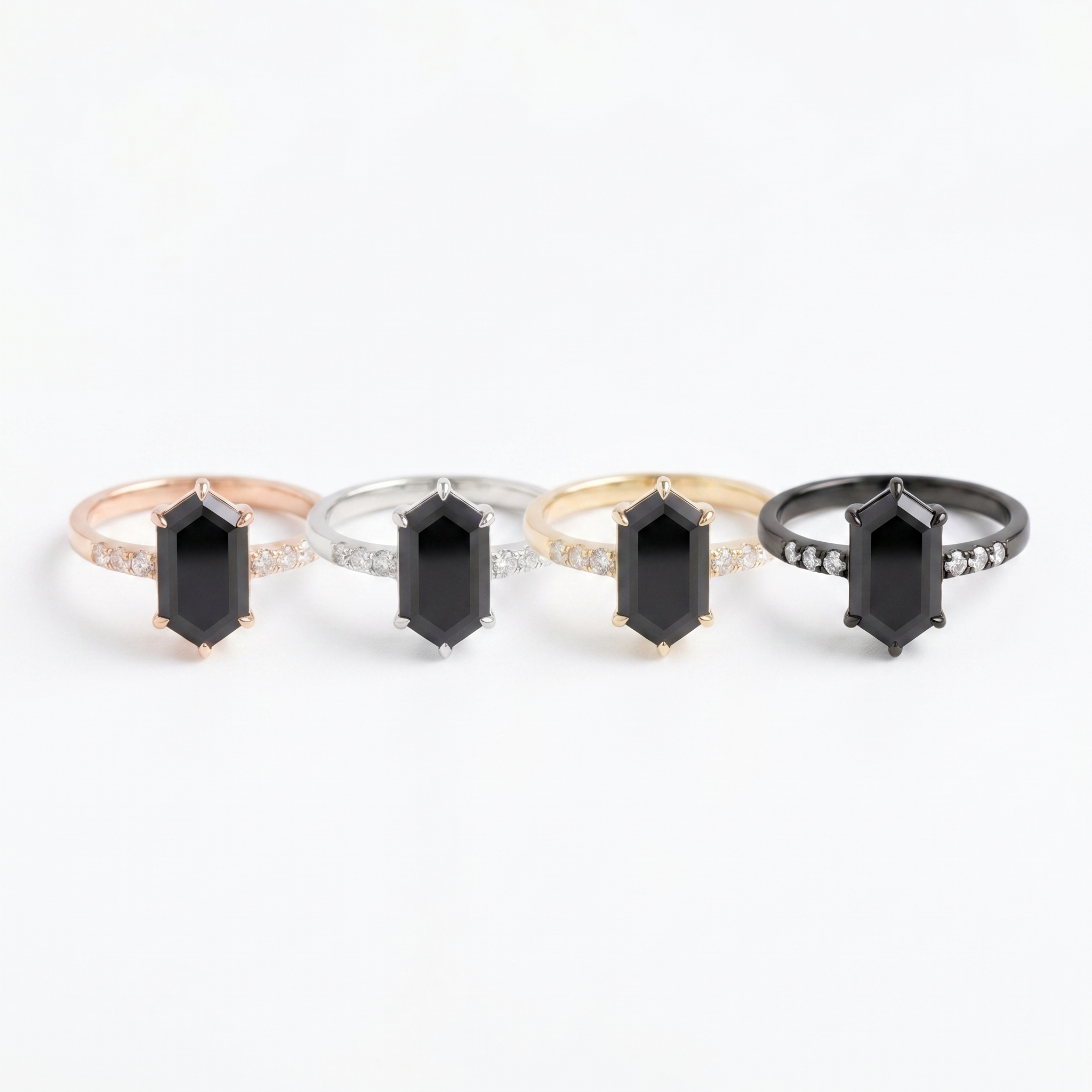 Lifestyle view of Hexagon Black Onyx Engagement Ring in Gold