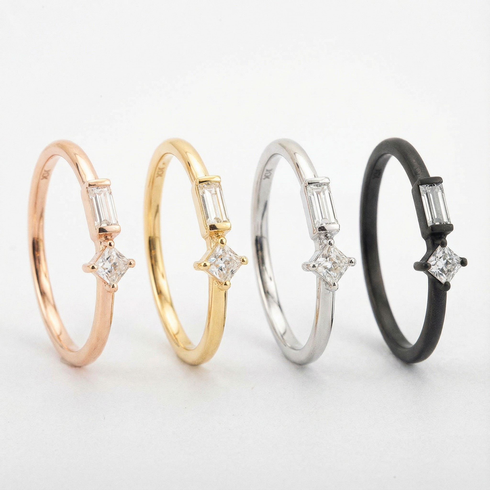 Minimalist Moissanite Dainty Engagement Ring Double Stone Engagement Ring