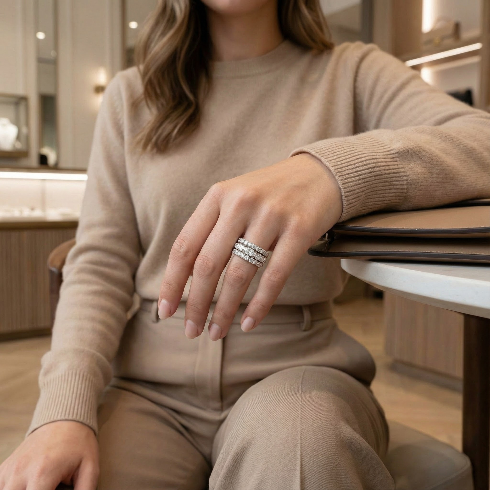 Luxury Moissanite White Gold Three-piece Engagement Wedding Gift Set Diamond Ring Set