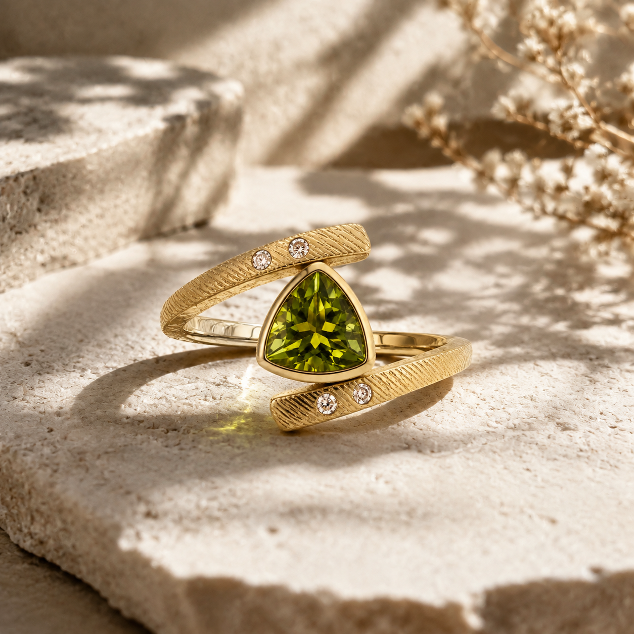 Minimalist green gemstone engagement ring in gold
