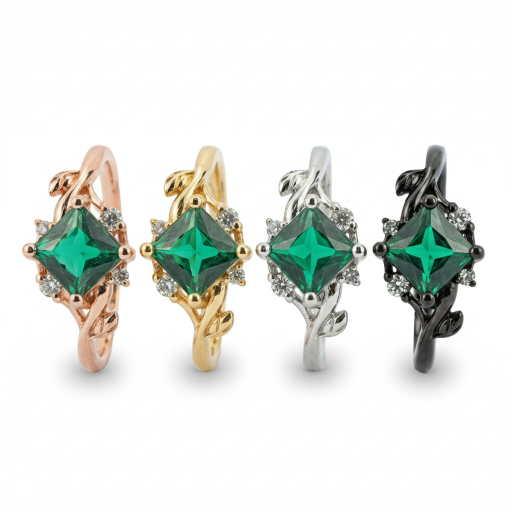 Lifestyle view of Princess Cut Emerald Engagement Ring in Gold