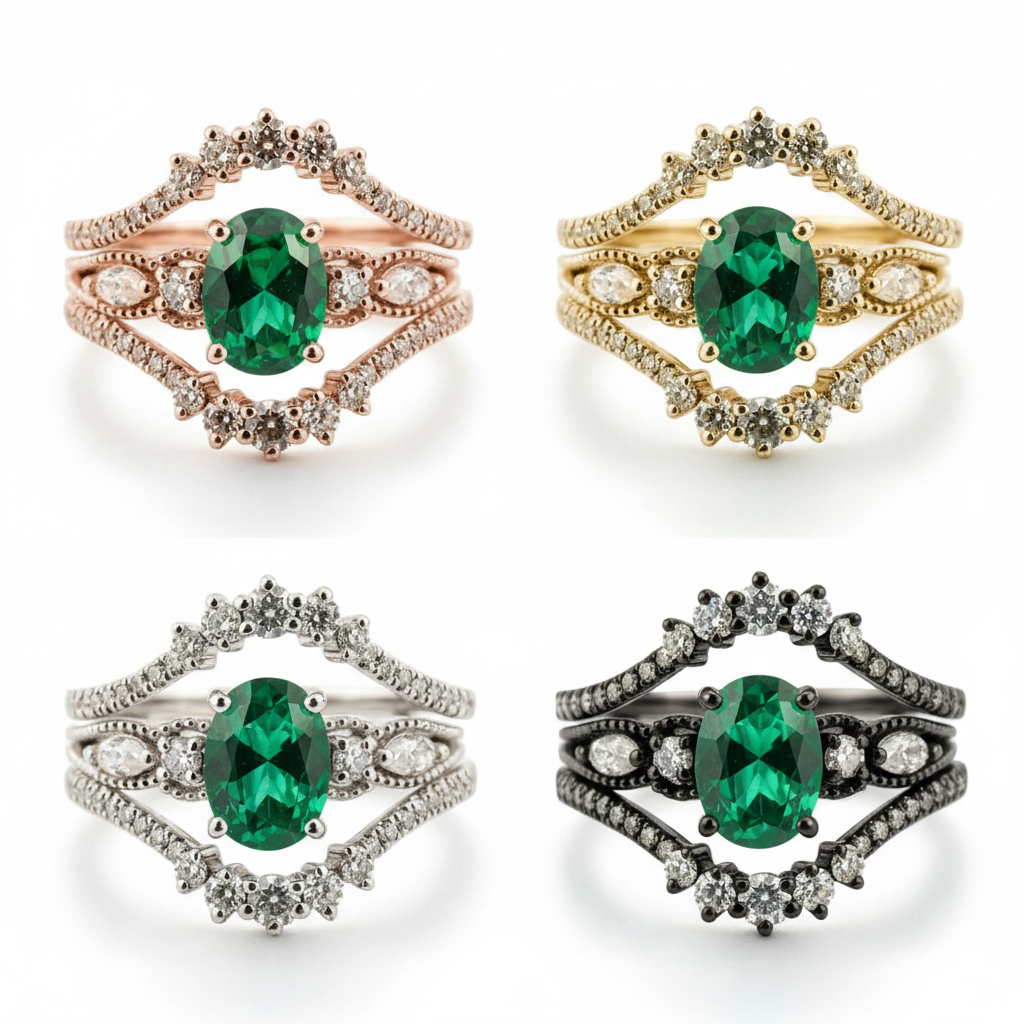 Lifestyle view of Oval Emerald Ring Set in Gold