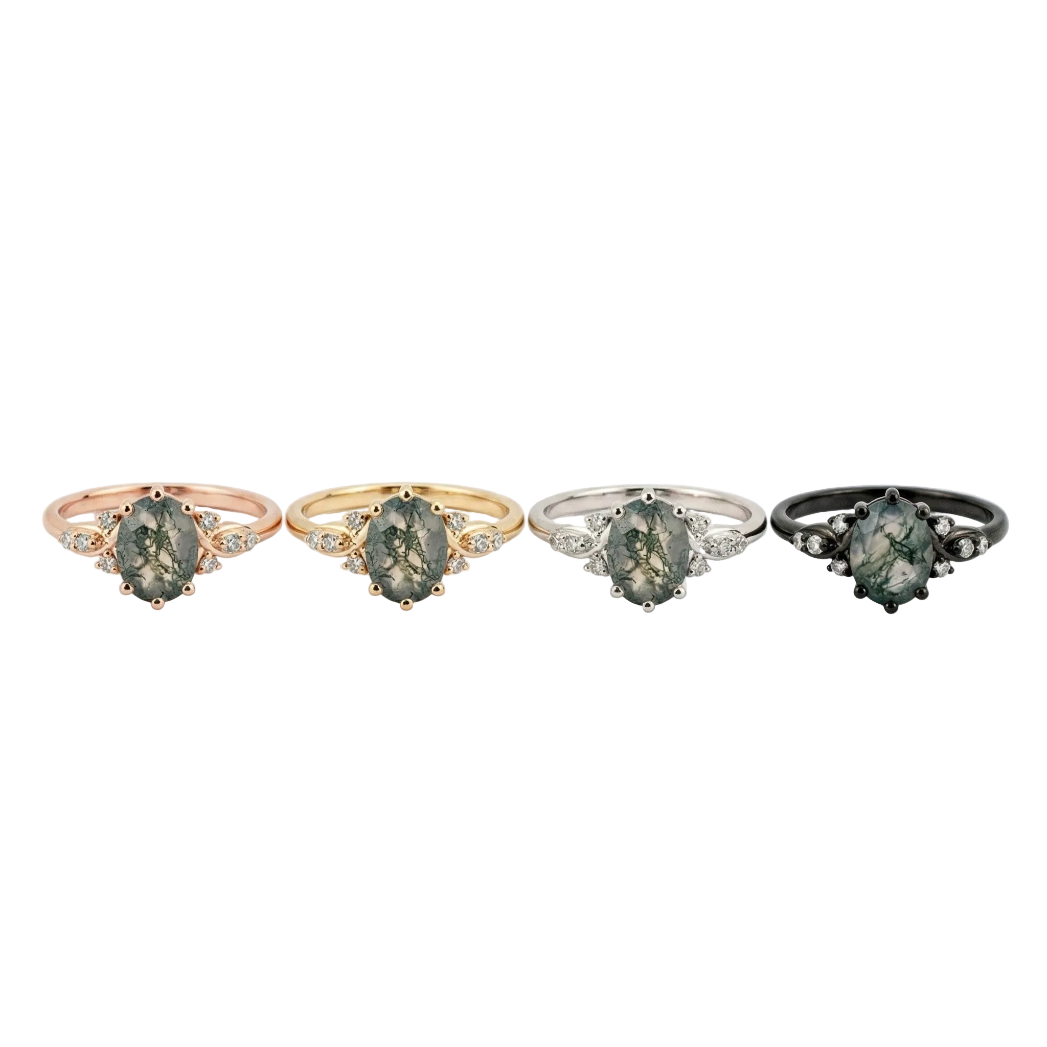 Lifestyle view of Oval Moss Agate Engagement Ring in Gold