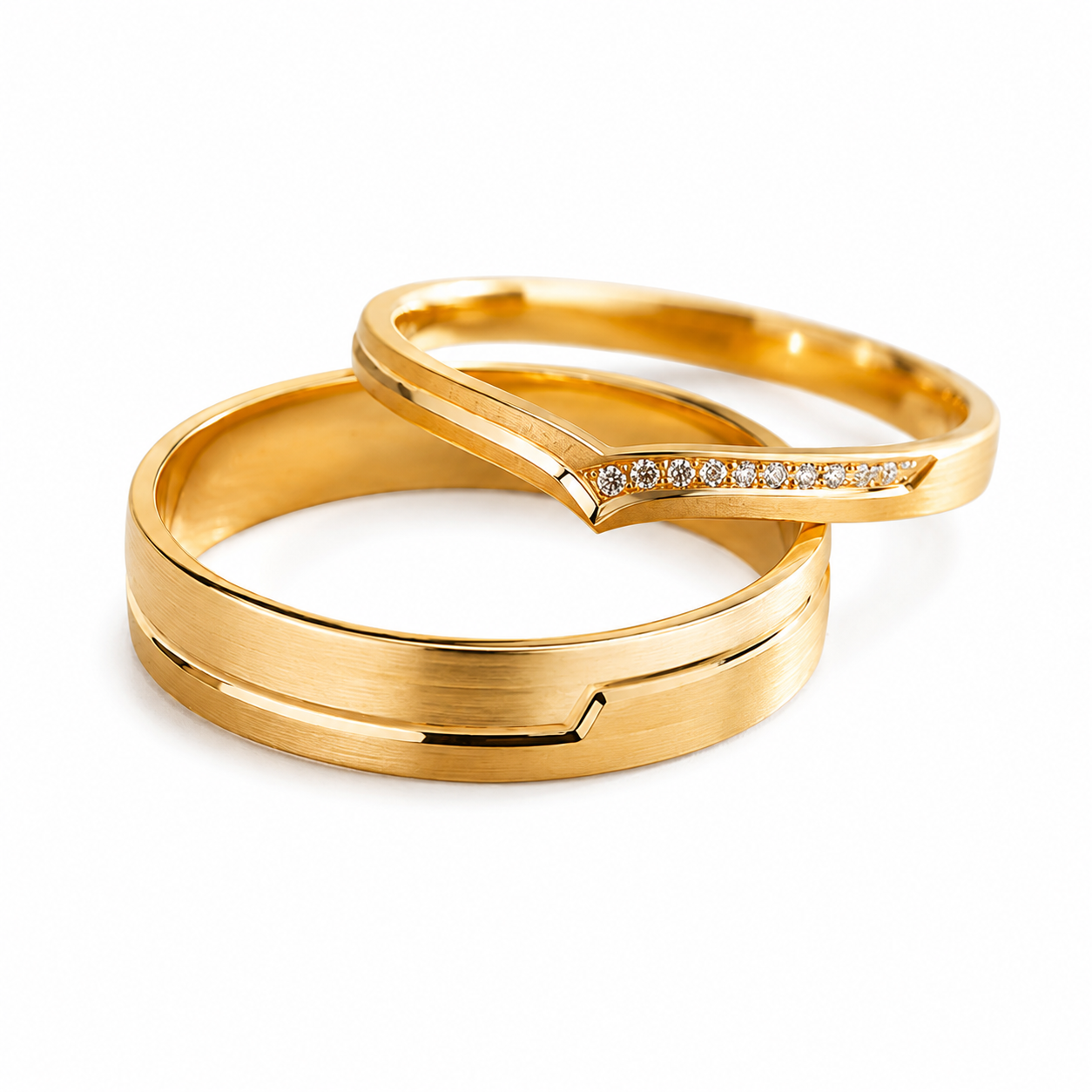 Vowline Nature Diamond Gold Couple Ring Set