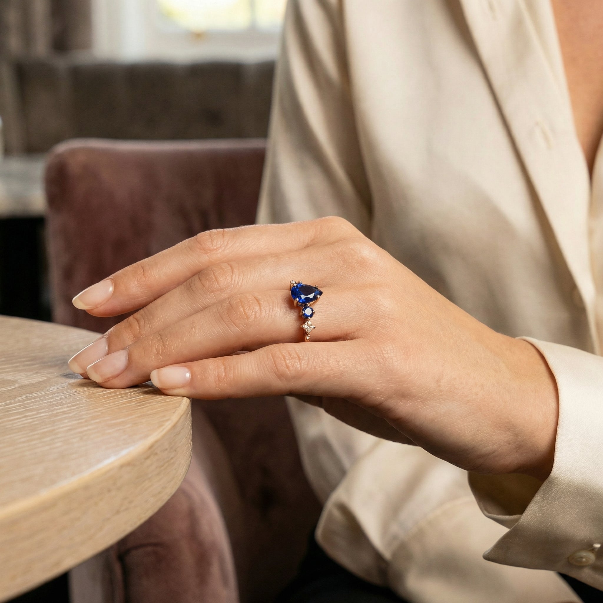 Gorgeous Sapphire engagement ring with stunning pear centerpiece