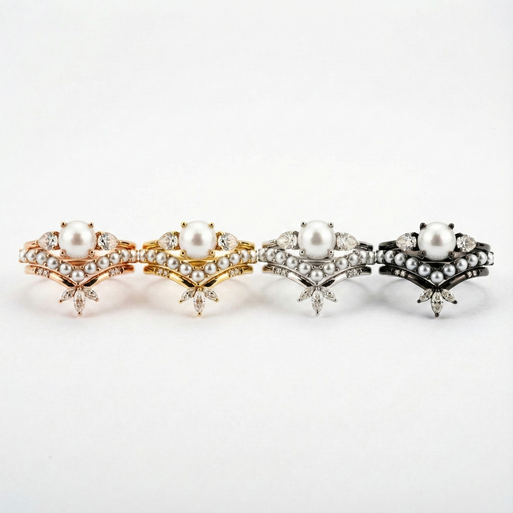 Unique Pearl Ring with Moissanite Rose Gold Engagement Ring Set Pearl Engagement Ring Set