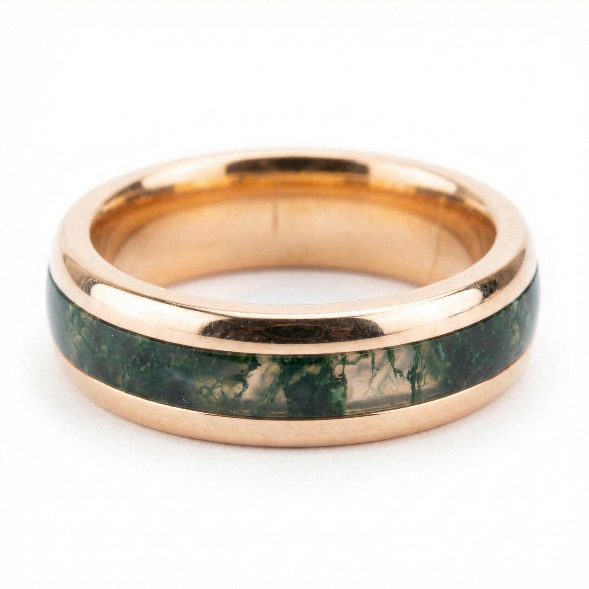 Front view of Moss Agate Men's Ring in Gold