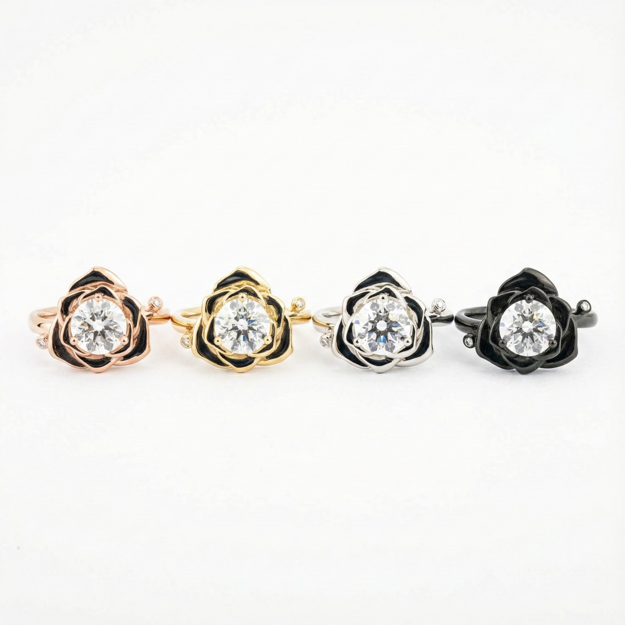 Botanical Elegance - White Gold Rose Engagement Ring 1 Carat Moissanite Ring Floarl Ring