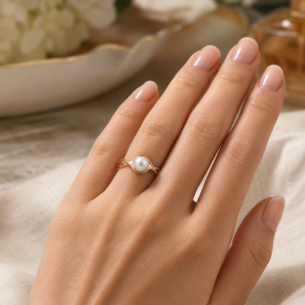 Twisted Pearl Ring in Gold