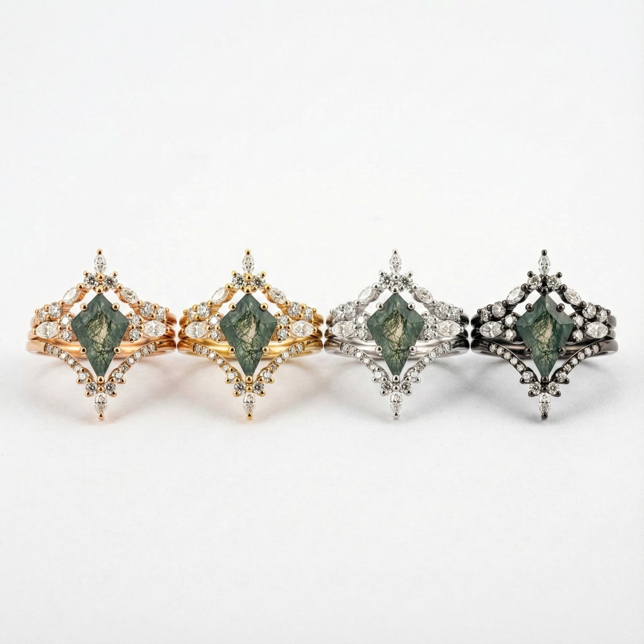 Luxurious Kite Moss Agate Ring Set with Moissanite for Elegant Accessories