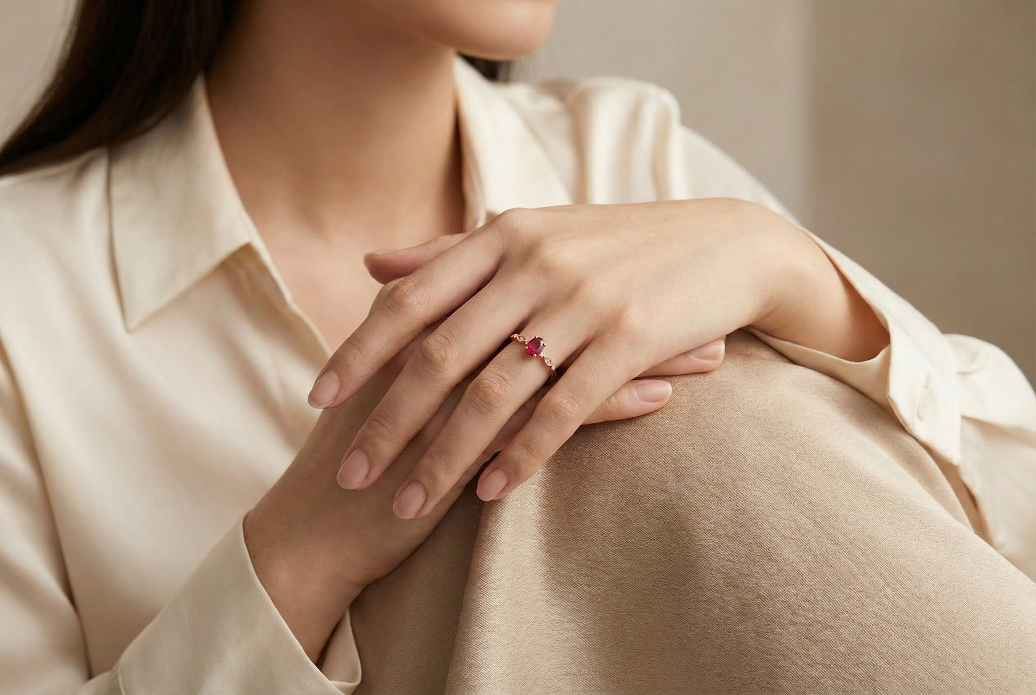Oval Garnet with Diamond Rose Gold Simple Ring Engagement Ring Wedding Ring