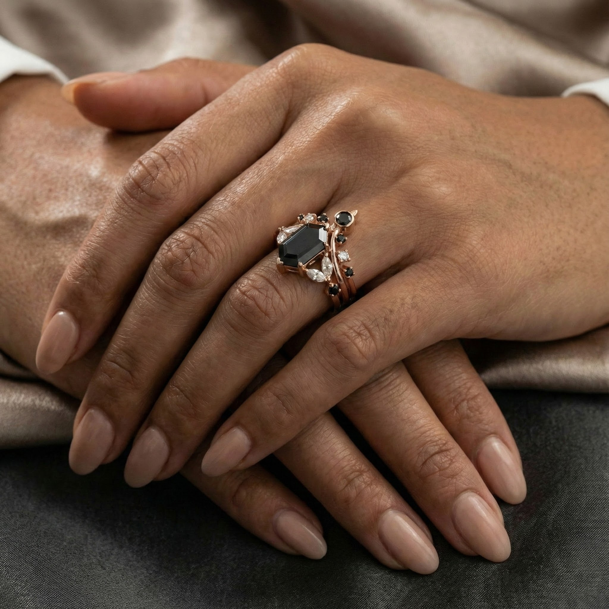 Stylish Long Hexagon Black Onyx Ring, perfect accessory for your engagement outfit