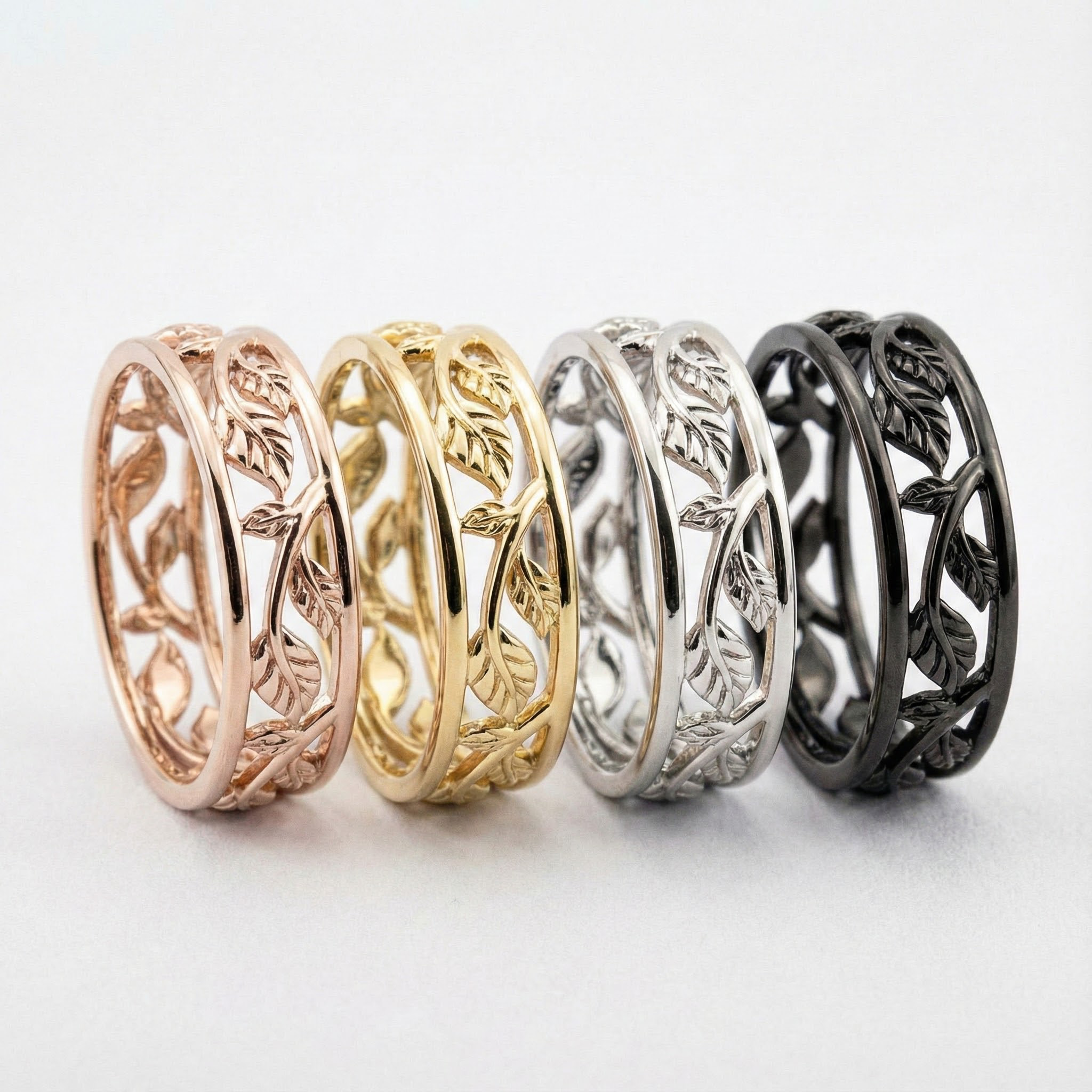 White Gold Nature-inspired Leaf Engagement Band Floarl Band