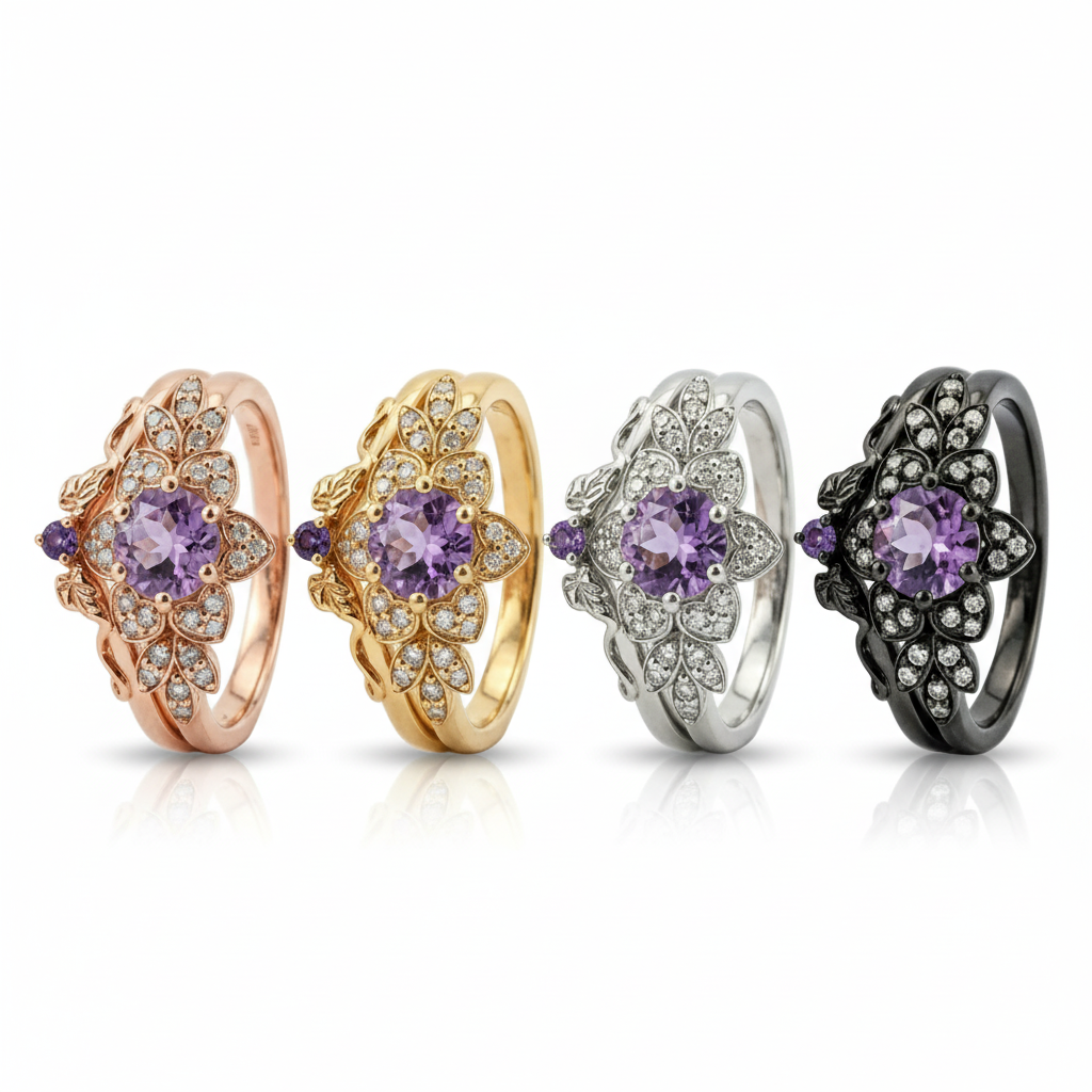 Lifestyle view of Amethyst Ring Set in Gold
