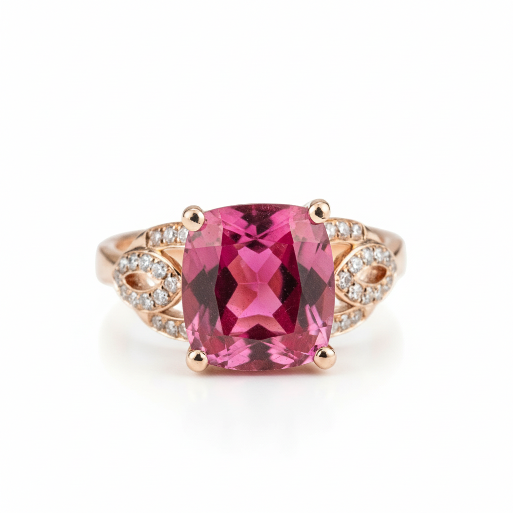 Luxurious square cut rubellite rose gold ring - perfect for engagement