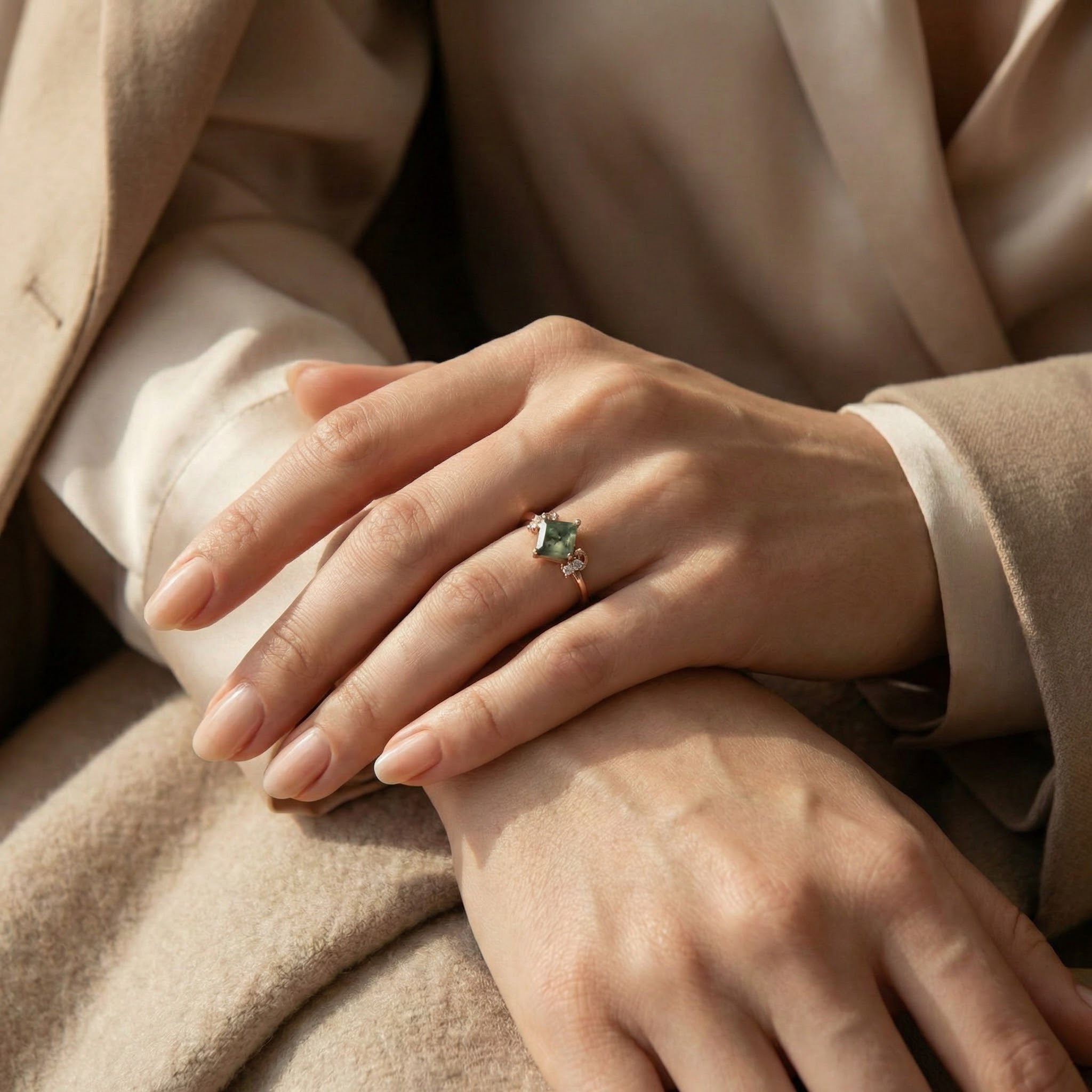 Gemstone Fashion Jewelry - Accessorize with a Princess Moss Agate or Moissanite Zodiac Sign ring