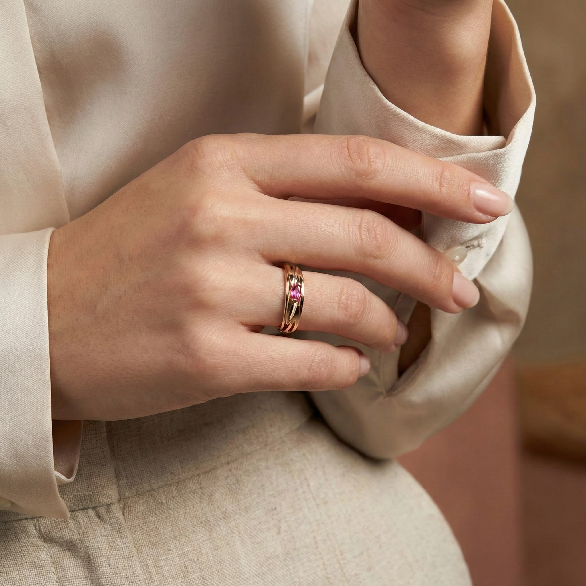 Handcrafted simplicity: Ruby band exemplifying minimalist design