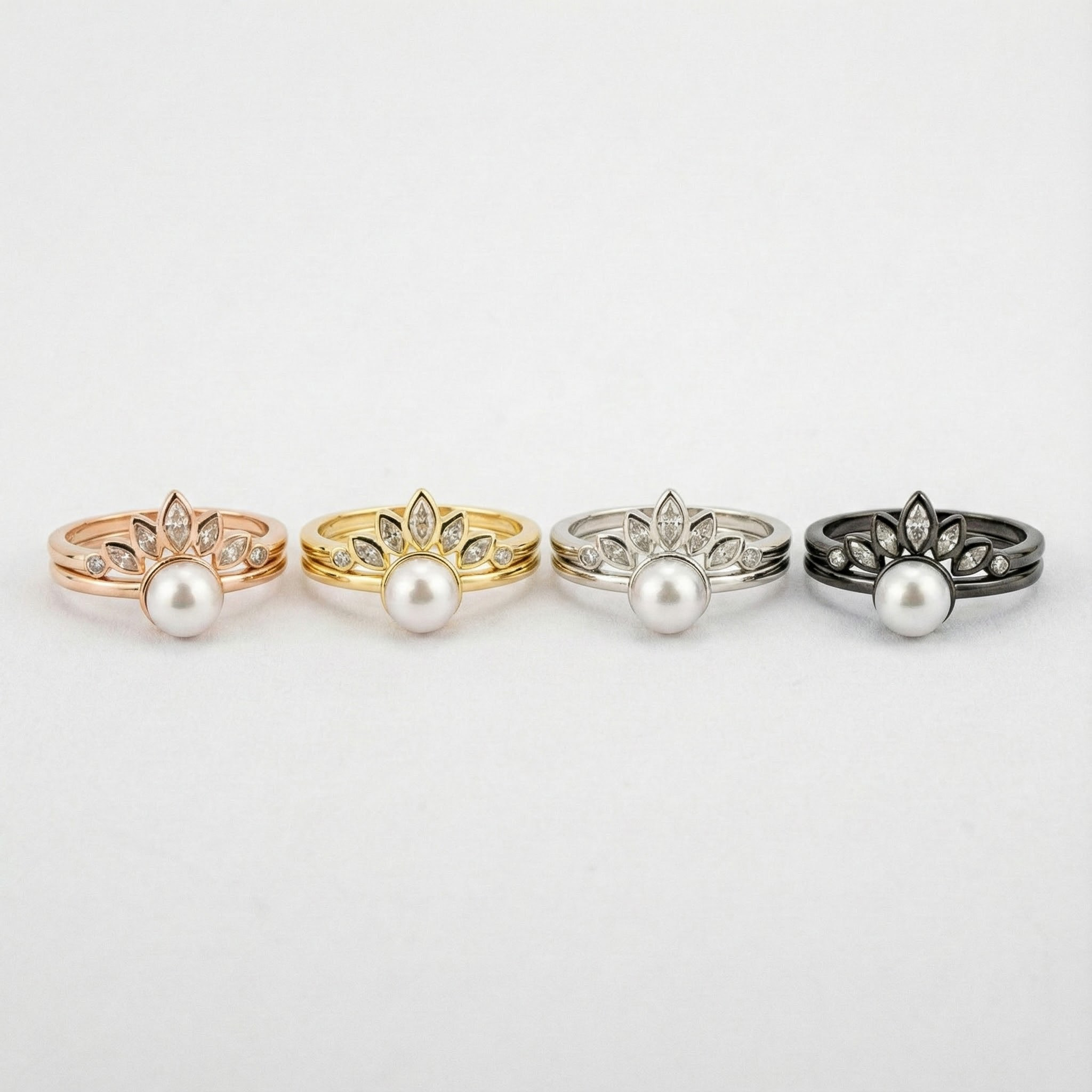 Round Pearl Engagement Ring Set Art Deco Ring Personalized Engagement Rings