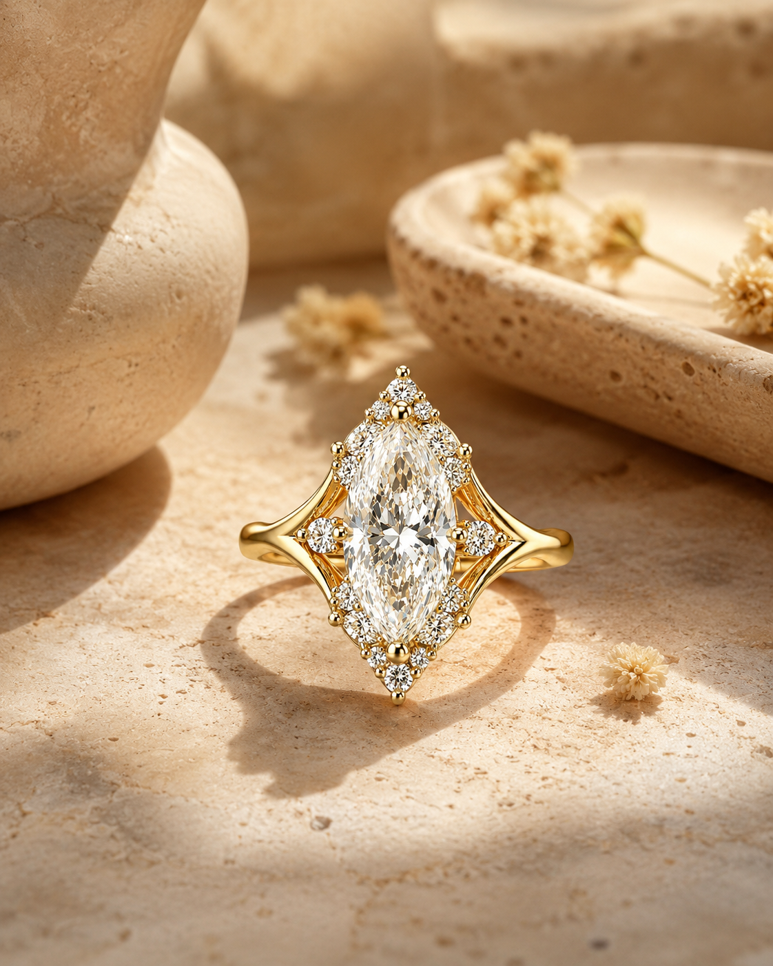 Lifestyle view of Marquise Lab-Grown Diamond Ring in Gold