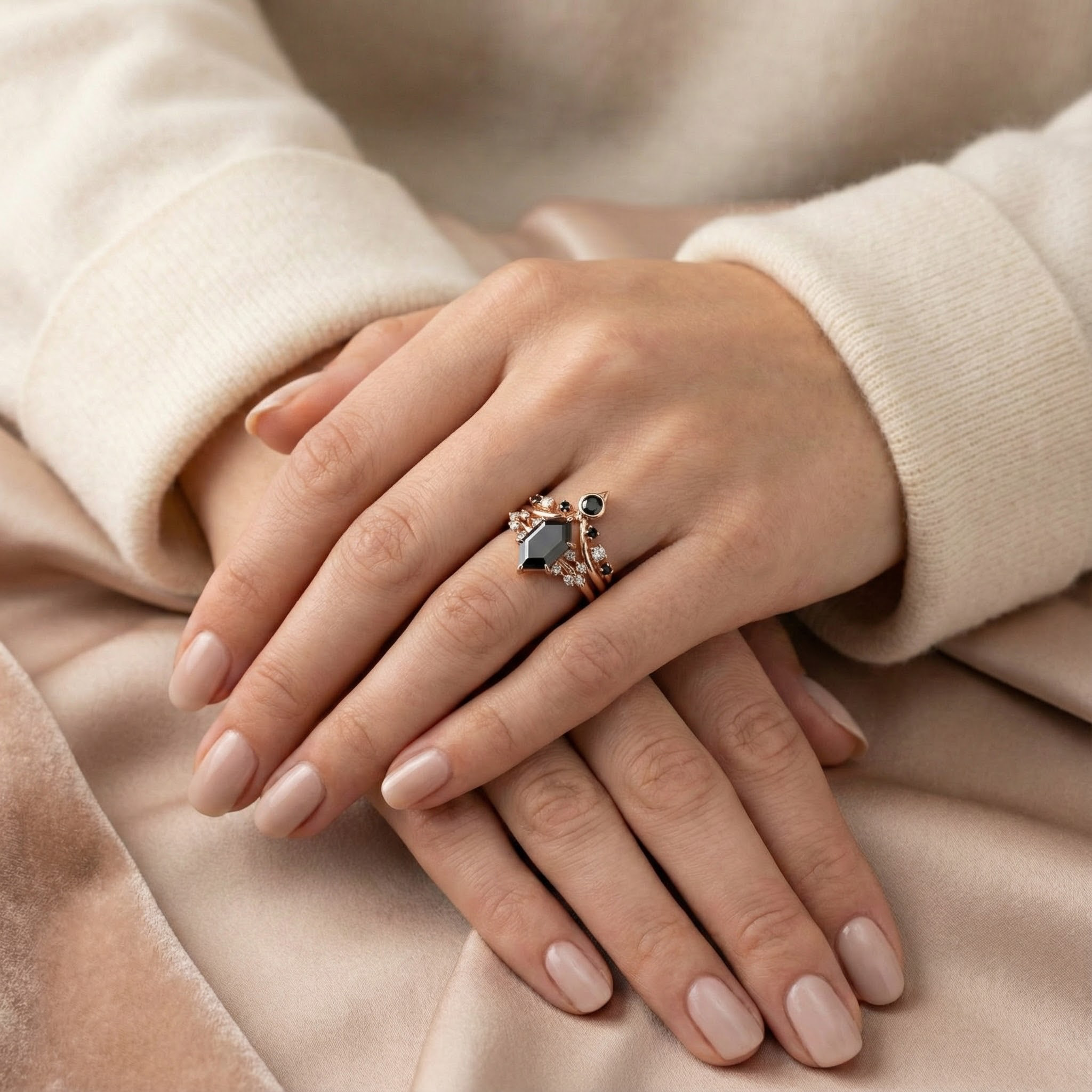 Black Onyx Ring - Luxurious Long Hexagon Set