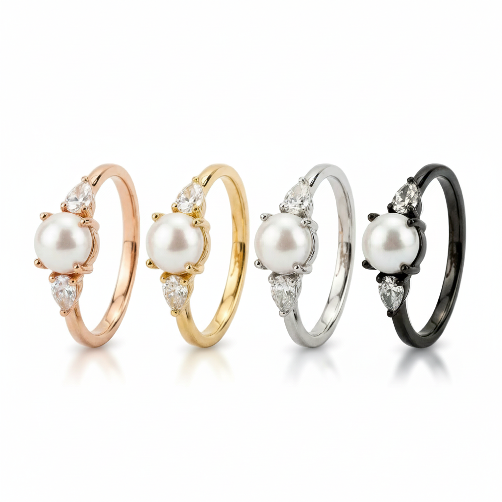 Lifestyle view of Pear Pearl Engagement Ring in Rose Gold