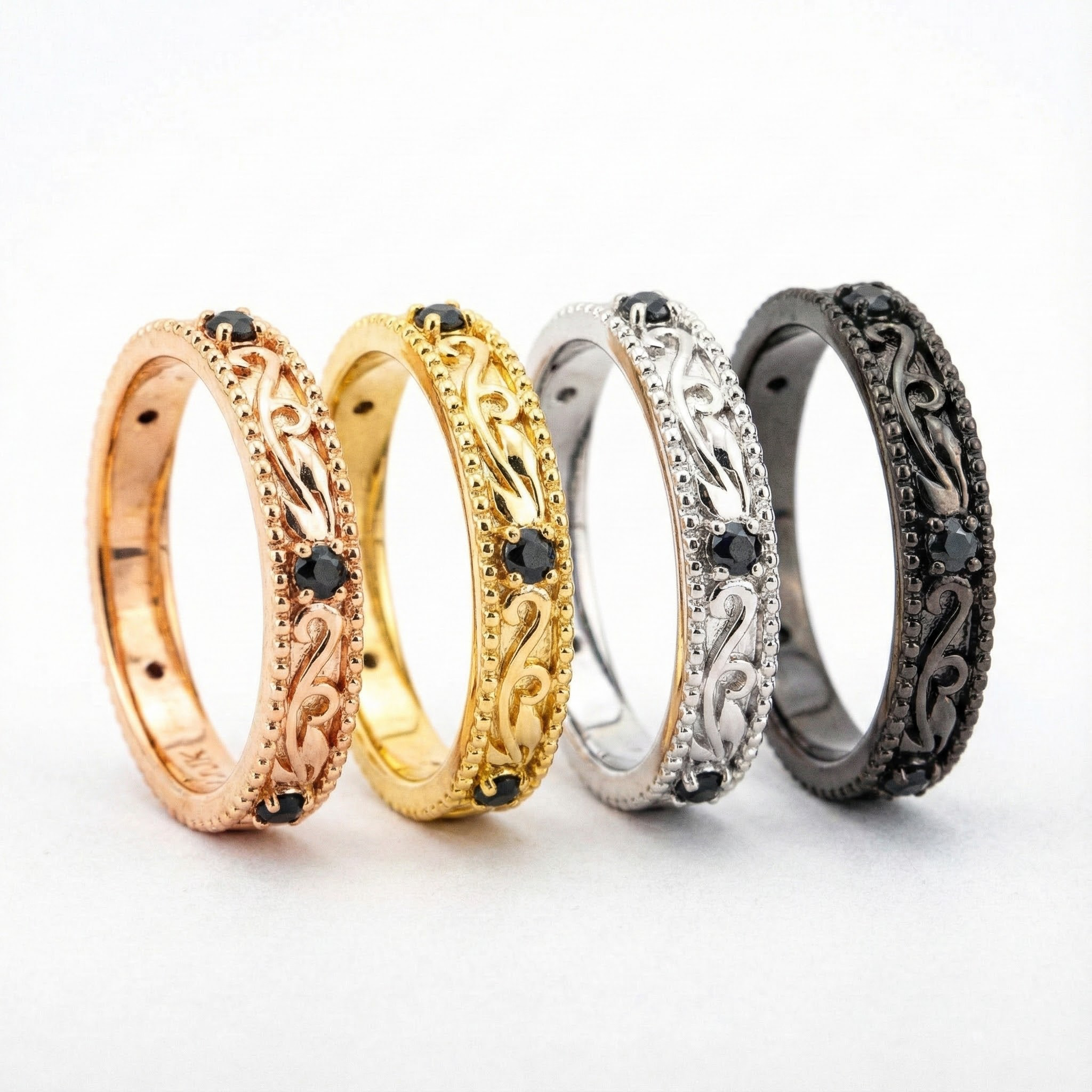 Black Onyx Personalized Engagement Ring Pattern Ring Black Onyx Wedding Ring